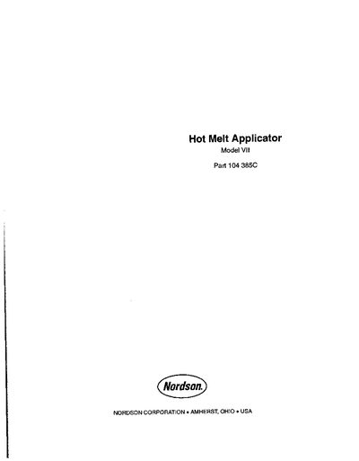 Nordson Model VII Part 104 385C Hot Melt Applicator User Manual