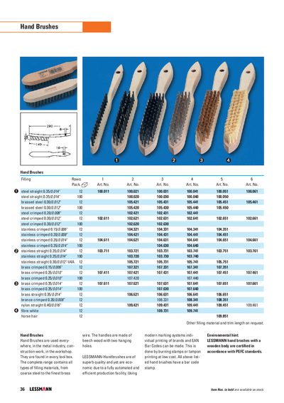 Lessmann 36 Hand Brushes Product Leaflet - cover page