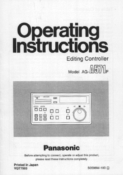 Panasonic AG-A571P Editing Controller User Manual - cover page