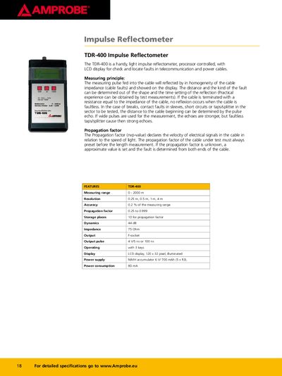 Amprobe TDR-400 Impulse Reflectometer Manual - cover page