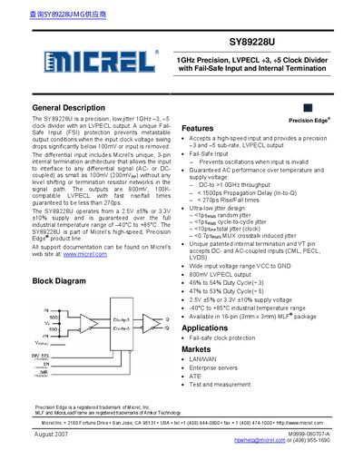 Micrel SY89228U Datasheet - cover page