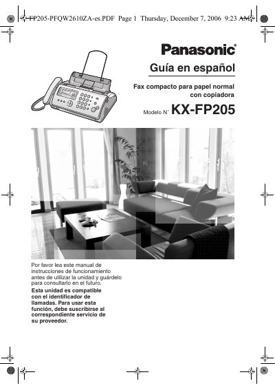 Panasonic KX-FP205 Compact Fax with Copier User Guide