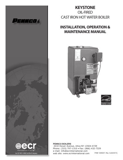 Keystone Oil-Fired Cast Iron Hot Water Boiler Installation, Operation & Maintenance Manual - cover page