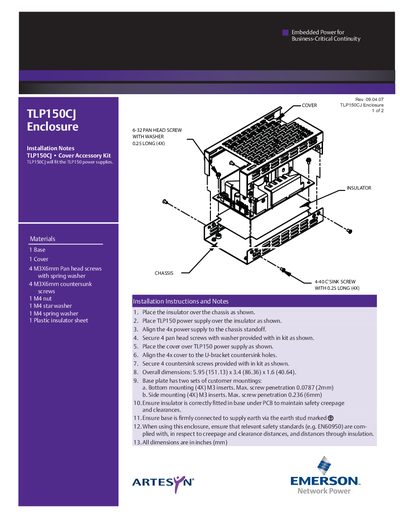 Emerson TLP150CJ Installation Guide - cover page