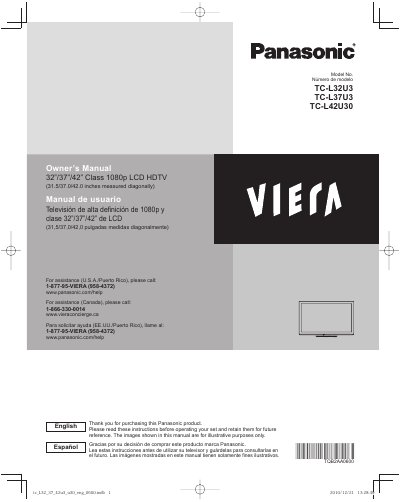 Panasonic TC-L32U3/TC-L37U3/TC-L42U30 1080p LCD HDTV Owner's Manual - cover page