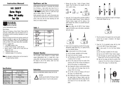Hanna Instruments HI 3897 Olive Oil Acidity Test Kit Instruction Manual - cover page