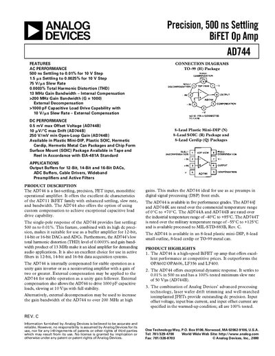 Analog Devices AD744 Datasheet - cover page