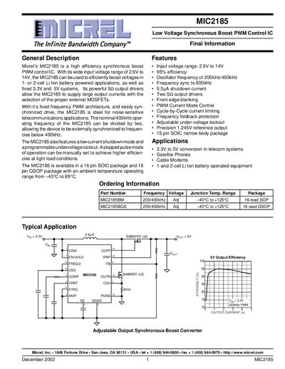 Micrel MIC2185 Manual (Datasheet) - cover page