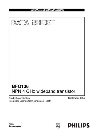 Philips BFQ136 NPN 4 GHz Wideband Transistor Datasheet - cover page