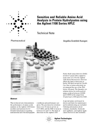 Agilent 1100 Series Amino Acid Analysis Technical Note - cover page