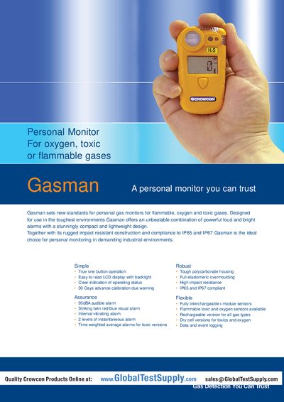 Crowcon Gasman P01019 Product Datasheet - cover page