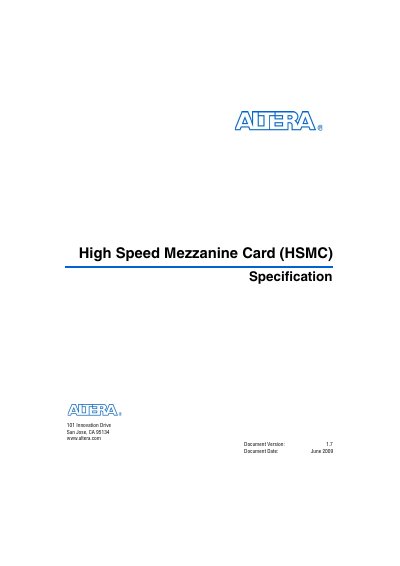 Altera HSMC Specification Document Version 1.7 - cover page