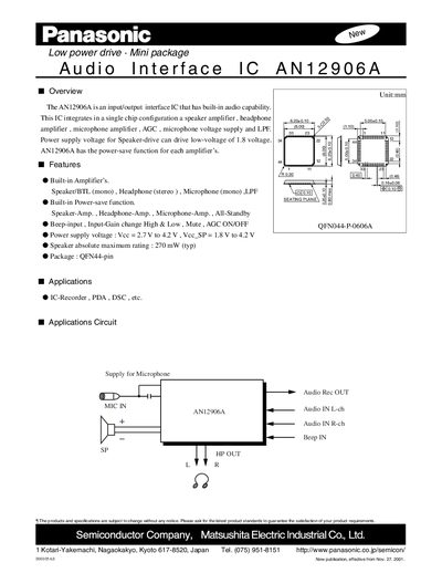 Panasonic AN12906A Audio Interface IC Datasheet - cover page
