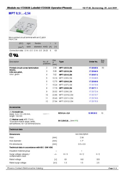 Phoenix Contact MPT 0,5/...-2,54 Terminal Block Datasheet - cover page