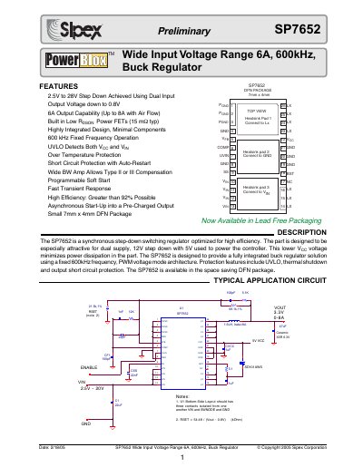 Sipex SP7652 Datasheet - cover page
