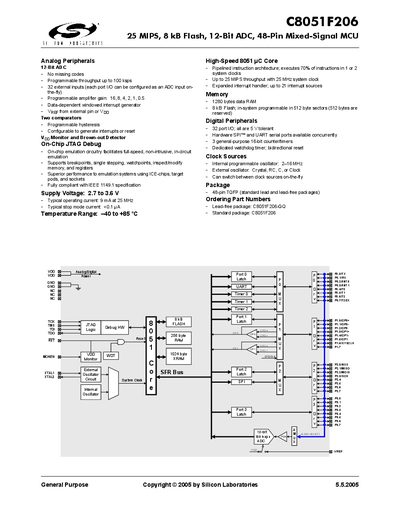SILICON LABORATORIES C8051F206 25 MIPS 8 kB Flash 12-Bit ADC 48-Pin Mixed-Signal MCU Manual - cover page