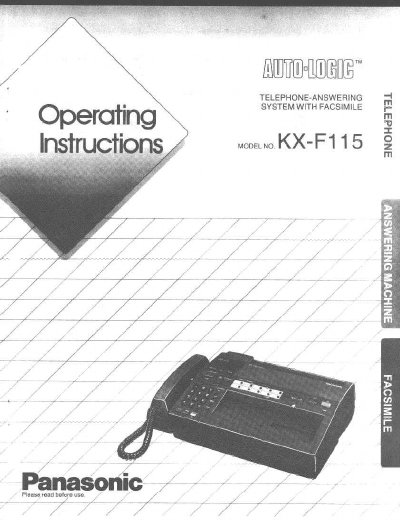 Panasonic KX-F115 Telephone-Answering System with Facsimile Operating Instructions