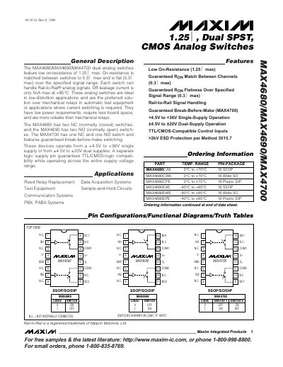 Maxim MAX4680, MAX4690, MAX4700 Dual Analog Switch Datasheet - cover page
