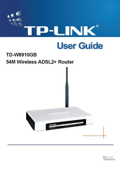TP-Link TD-W8910GB 54M Wireless ADSL2+ Router User Guide