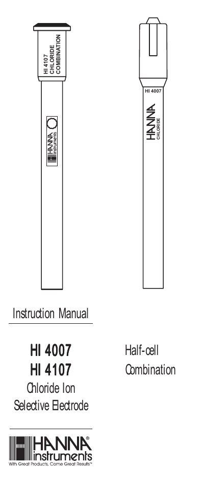 Hanna Instruments HI 4007/HI 4107 Chloride Electrode Instruction Manual - cover page