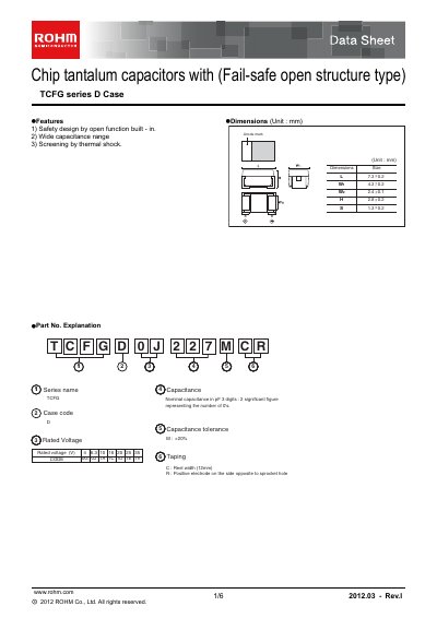 ROHM TCFG Series D Case Datasheet - cover page