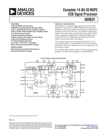 Analog Devices AD9824 CCD Signal Processor Datasheet - cover page