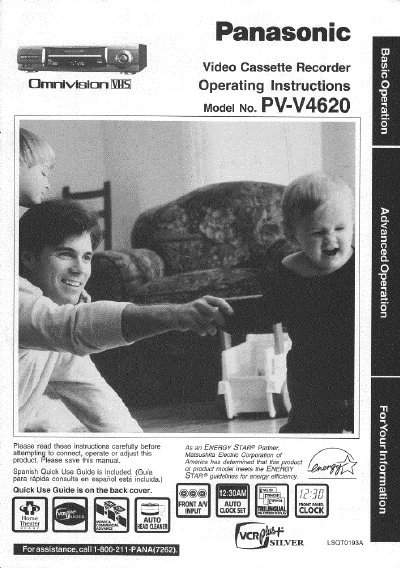 Panasonic PV-V4620 VCR Operating Instructions