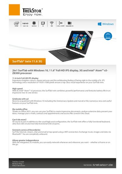 TrekStor SurfTab twin 11.6 3G Product Leaflet - cover page