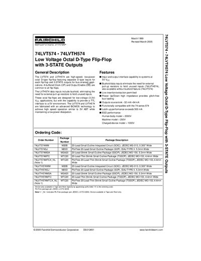 Fairchild 74LVT574/74LVTH574 Low Voltage Octal D-Type Flip-Flop with 3-State Outputs Datasheet - cover page