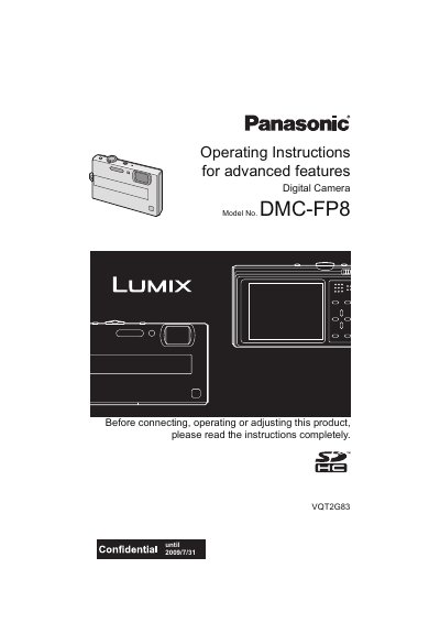 Panasonic DMC-FP8 Digital Camera Operating Instructions - cover page
