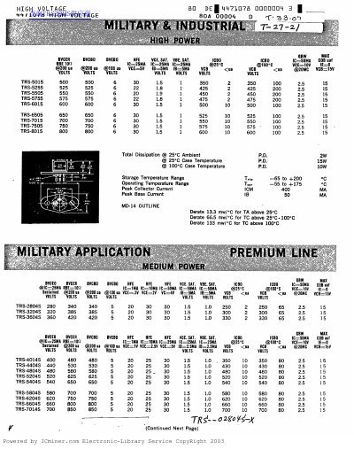 Texas Instruments TRS Series Transistor Datasheet - cover page