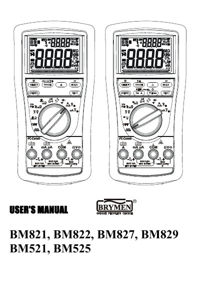 Brymen BM821/BM822/BM827/BM829/BM521/BM525 Digital Multimeter User Manual - cover page