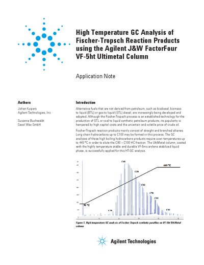 Agilent VF-5ht UltiMetal Column Application Note for Fischer-Tropsch Analysis - cover page