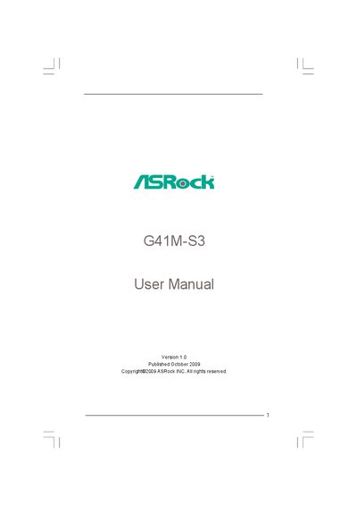 ASRock G41M-S3 Motherboard User Manual - cover page