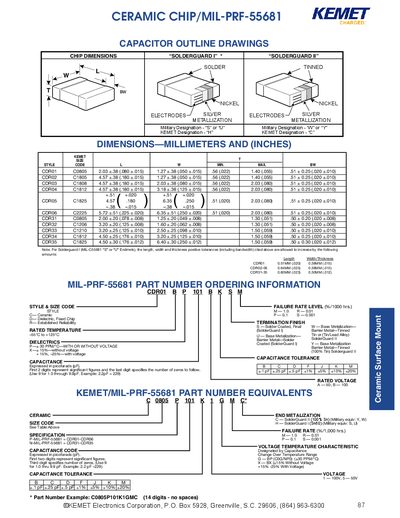 KEMET MIL-PRF-55681 Ceramic Chip Capacitor Datasheet - cover page