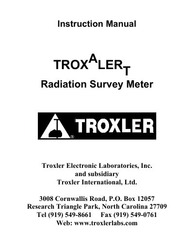 Troxler TroxAlert Radiation Survey Meter Instruction Manual - cover page