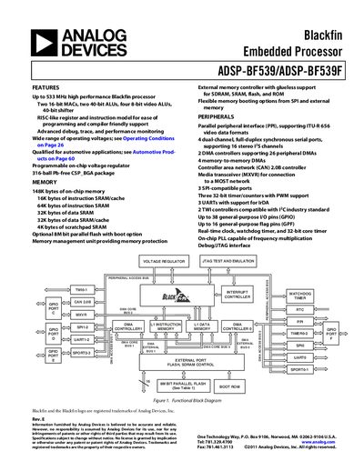 Analog Devices ADSP-BF539/ADSP-BF539F Product Handbook - cover page
