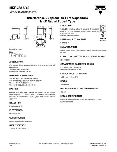 Vishay MKP 338 6 Y2 Interference Suppression Film Capacitors Handbook - cover page