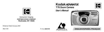 Kodak ADVANTIX T70 Zoom Camera User Manual - cover page
