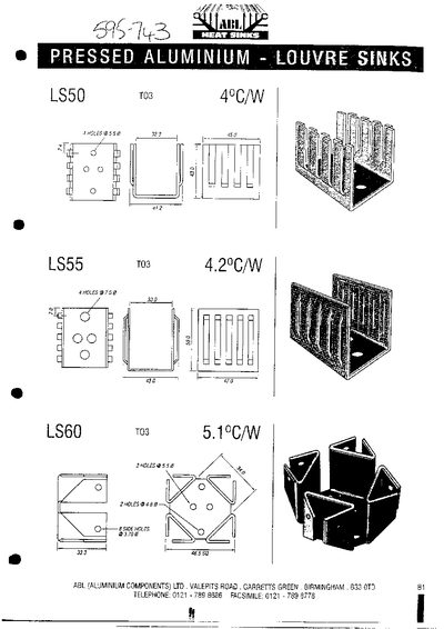 ABL HEATSINKS LS50 LS55 LS60 PRESSED ALUMINIUM LOUVRE SINKS - cover page