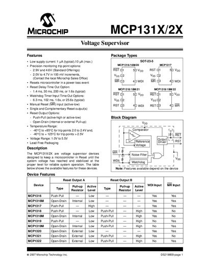 Microchip MCP131X/2X Datasheet - cover page