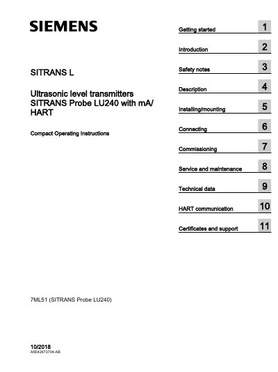 Siemens SITRANS Probe LU240 Ultrasonic Level Transmitter Operating Instructions - cover page