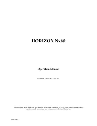 B. Braun Horizon Nxt 6/00 Modular Infusion System Operation Manual - cover page