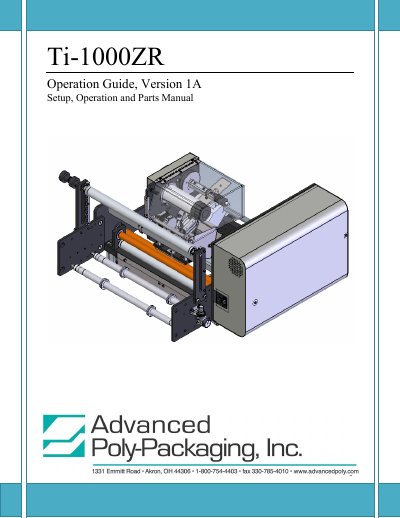 Advanced Poly-Packaging Ti-1000ZR Operation Guide - cover page