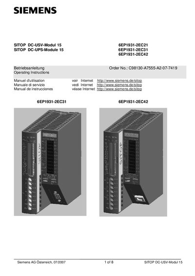 Siemens 6EP1931-2EC21 DC‑USV Module User Manual - cover page