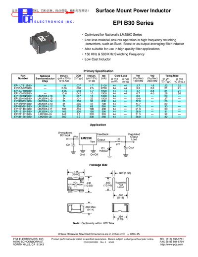 PCA Electronics EPI B30 Series Surface Mount Power Inductor Manual - cover page