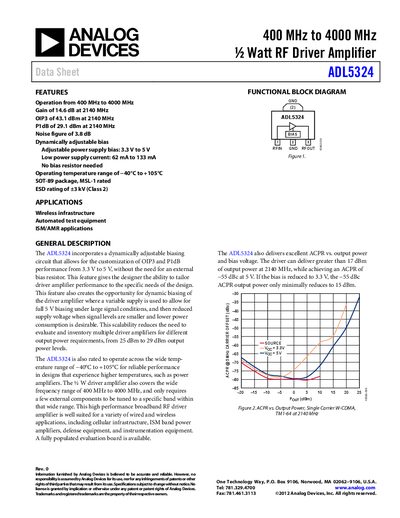 Analog Devices ADL5324 RF Driver Amplifier Datasheet - cover page