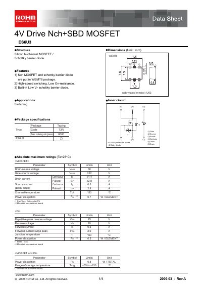 ROHM ES6U3 MOSFET/Schottky Diode Data Sheet - cover page
