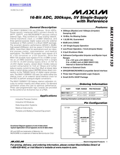 Maxim MAX1132/MAX1133 16-Bit ADC Datasheet - cover page