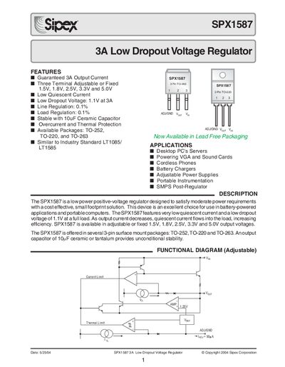 Sipex SPX1587 3A Low Dropout Voltage Regulator Handbook - cover page